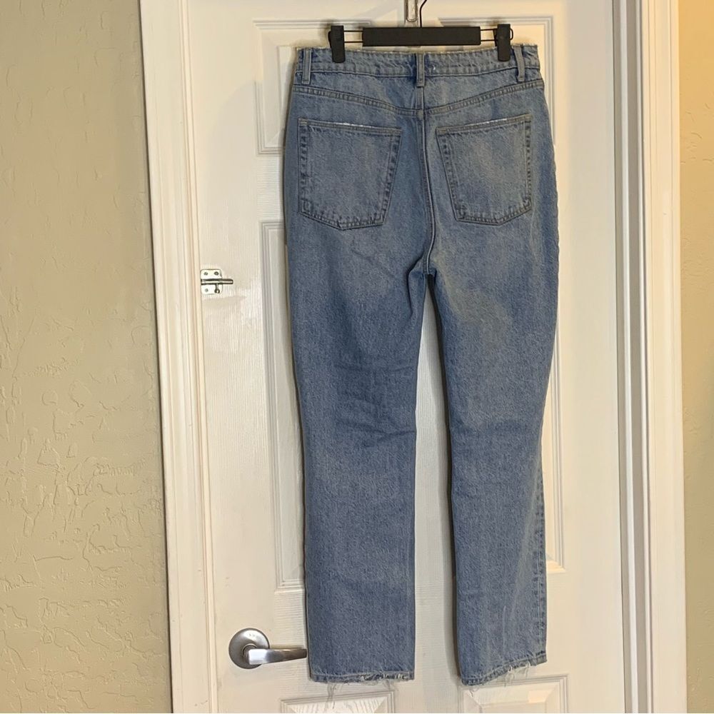 Lovers + Friends Reece High Rise Rigid Slim Straight Jeans Size 29 Distressed - Picture 4 of 12
